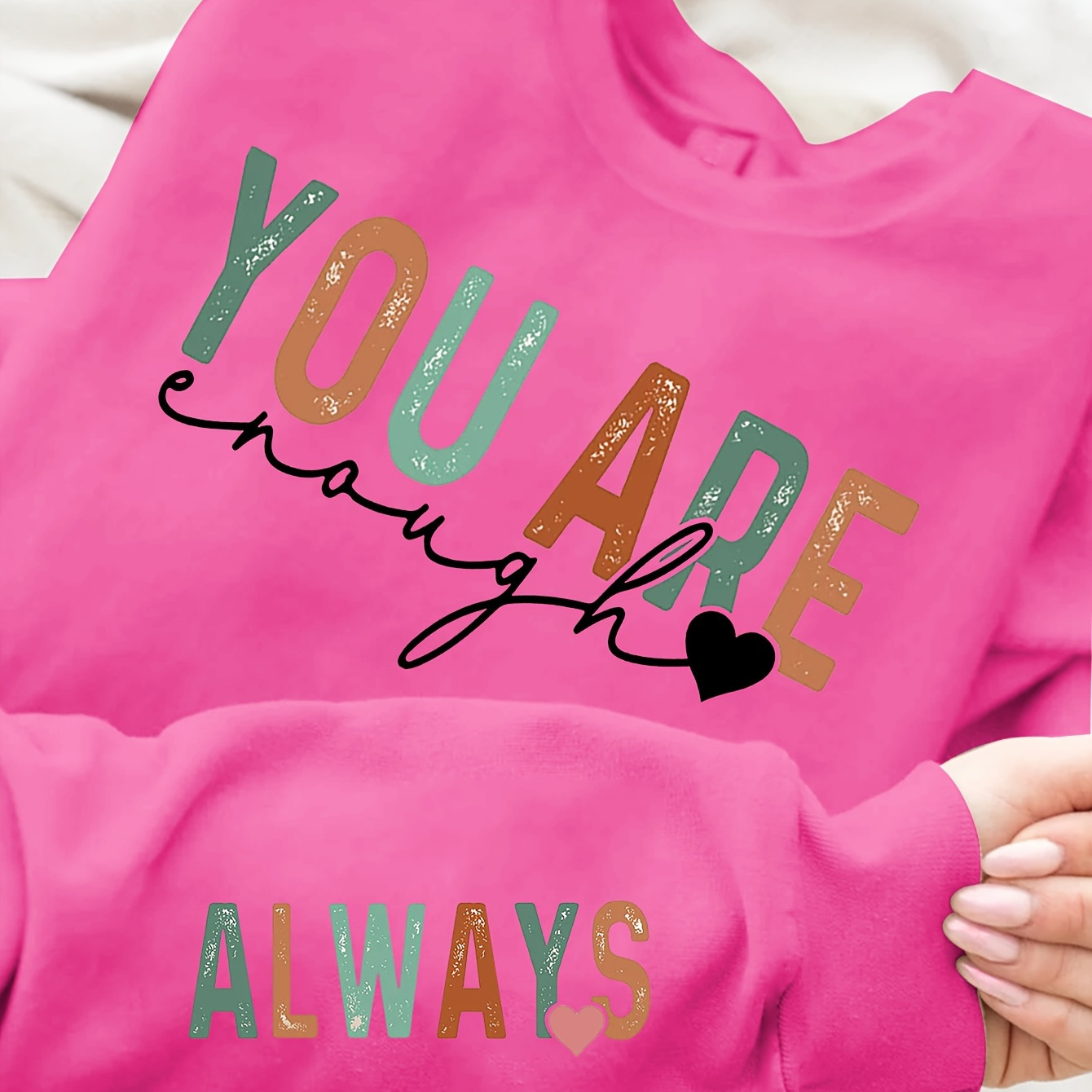 

You Are Enough, Girls Casual Long Sleeve Sweatshirt, Cozy Stylish Autumn Winter Pullover Tops Clothing