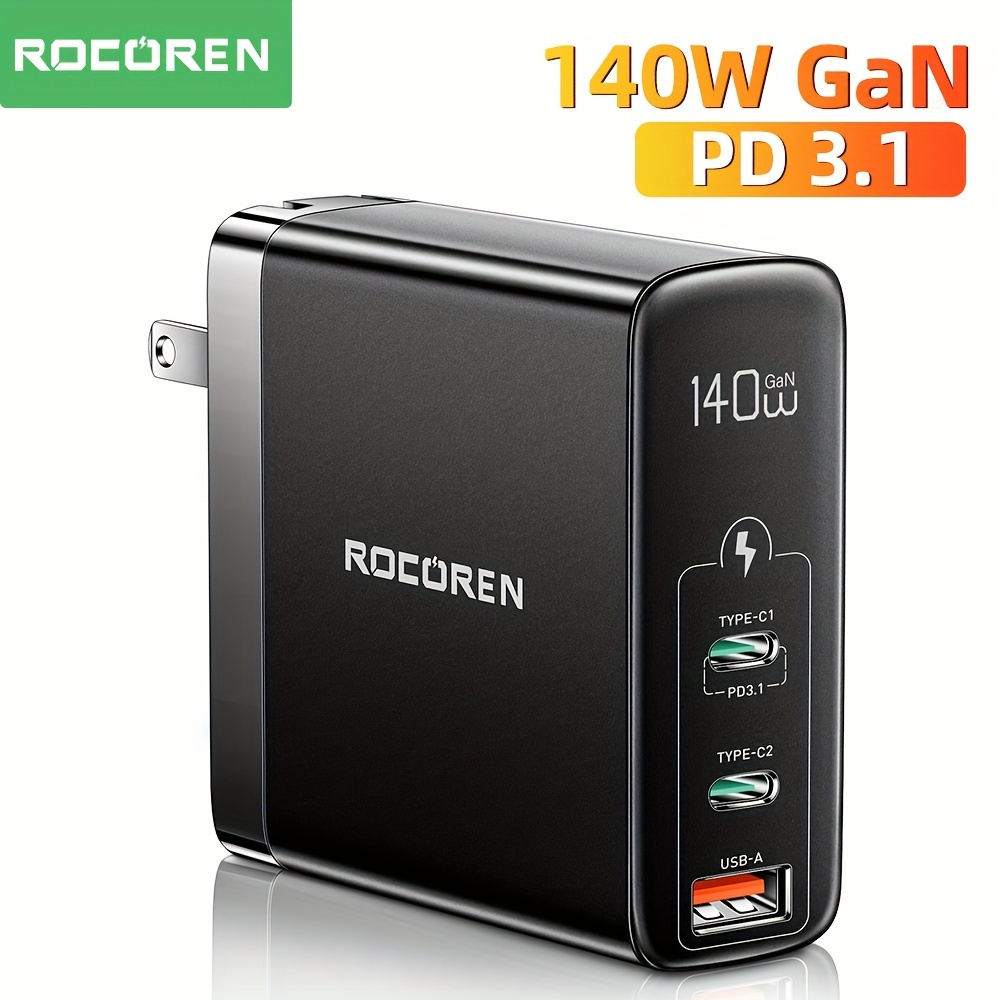 Rocoren 140w Gan Usb C 充電器電源アダプタ Pd 3.1 高速充電 Usb タイプ C 充電器 Macbook Pro 16  インチ Air ラップトップ用、トラベルウォールチャージャー Iphone 14 13 Pro Samsung S22 S21 携帯電話用 |  Temuで節約 | Temu Japan