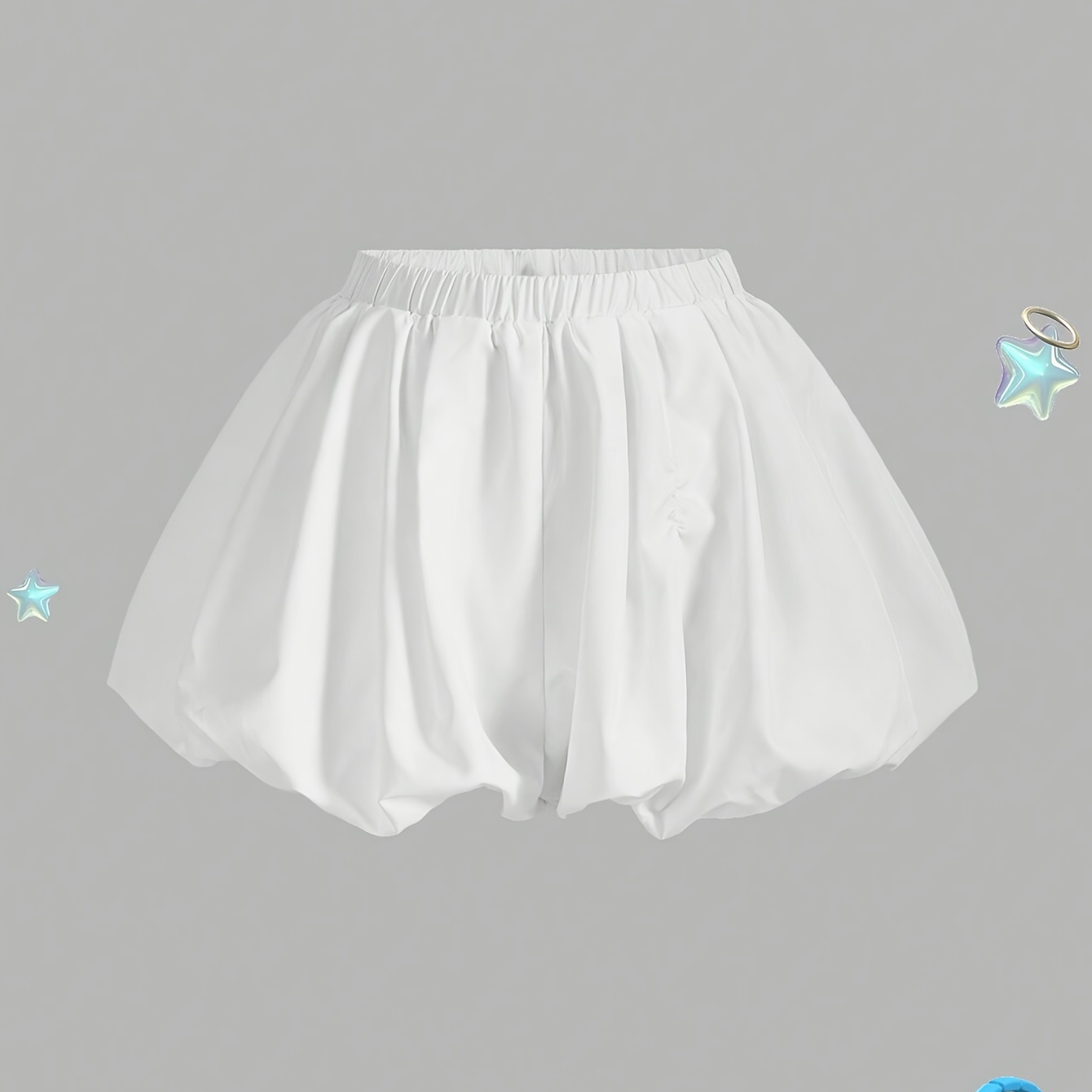 

Solid High Waist Lantern Shorts, Elegant Layered Elastic Waist Shorts For Summer & Spring, Women's Clothing