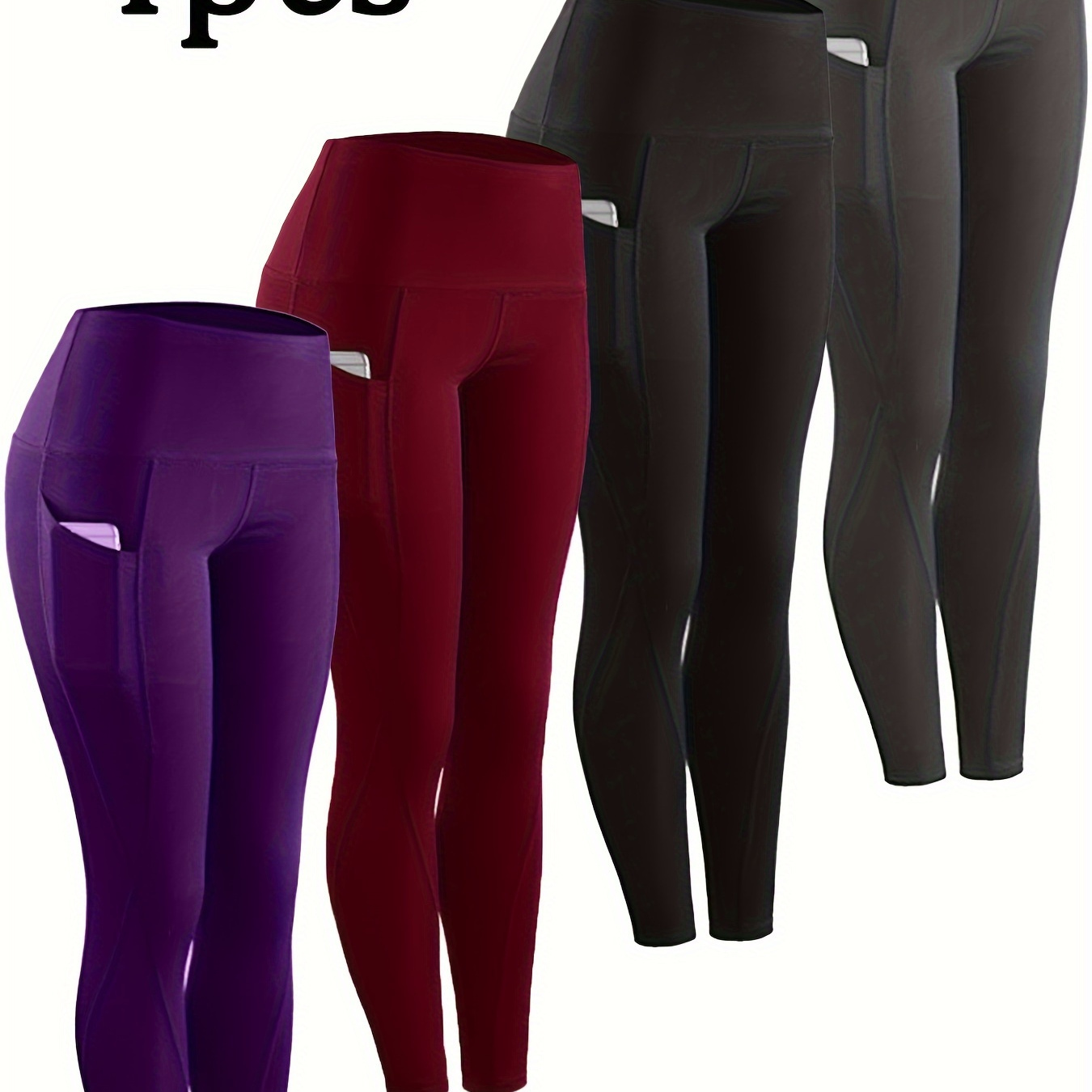 

4-piece Set Of High Waisted Yoga Pants With Pockets, Suitable For Women's Autumn And Winter Sports Clothing, Including Abdominal , Running, Yoga Leggings, And Leggings