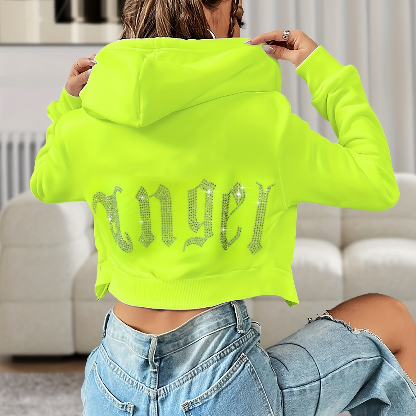 

Chic Rhinestone Letter Hoodie For Women - Stretchy Polyester & Elastane , Spring/fall