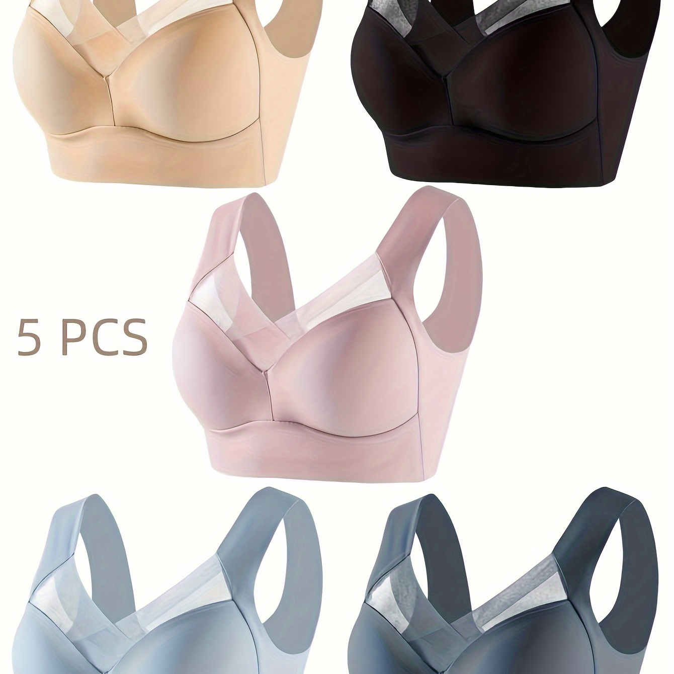 

5pcs/set Women' Bra, One-piece Design, Padded & Wire-free, Thin & Skin-friendly, No Of Restraint, Sleep Bra, Lingerie