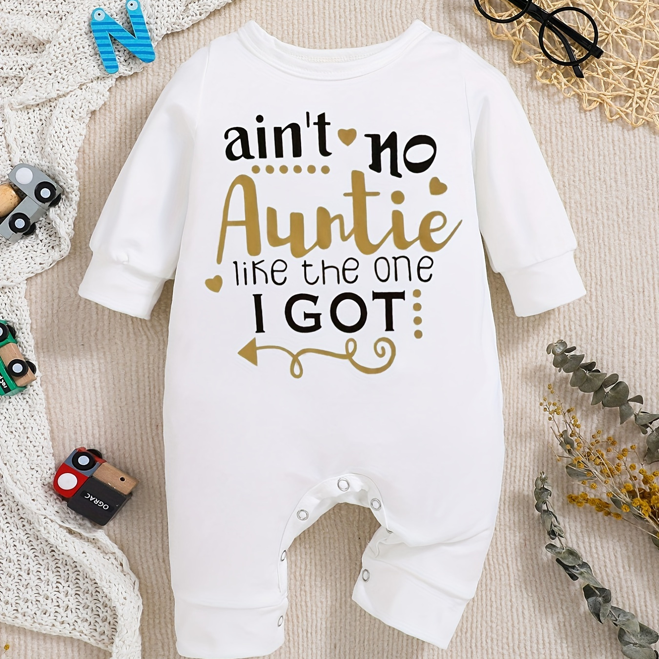 

Newborn Baby Auntie Letter Print Short Sleeve Romper Infant Summer Clothing