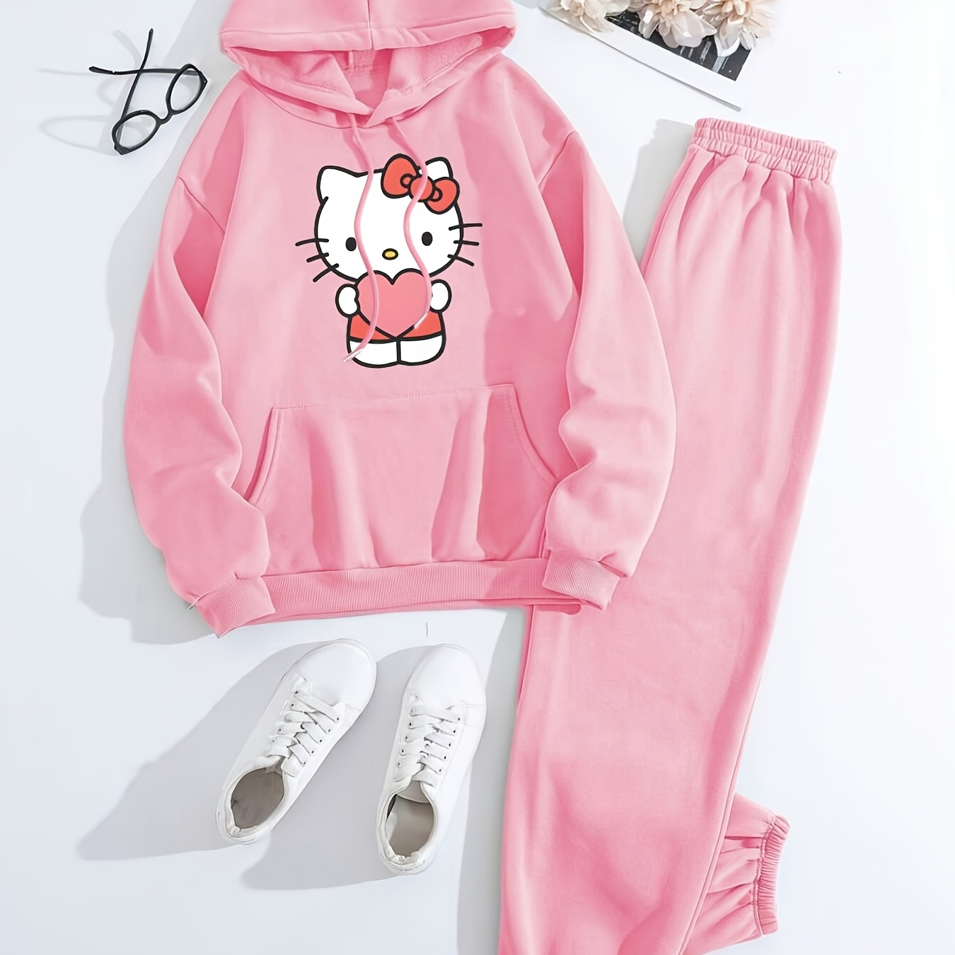 

Ensemble pièces imprimé Sanrio, sweat à capuche et pantalon, vêtements pour femmes