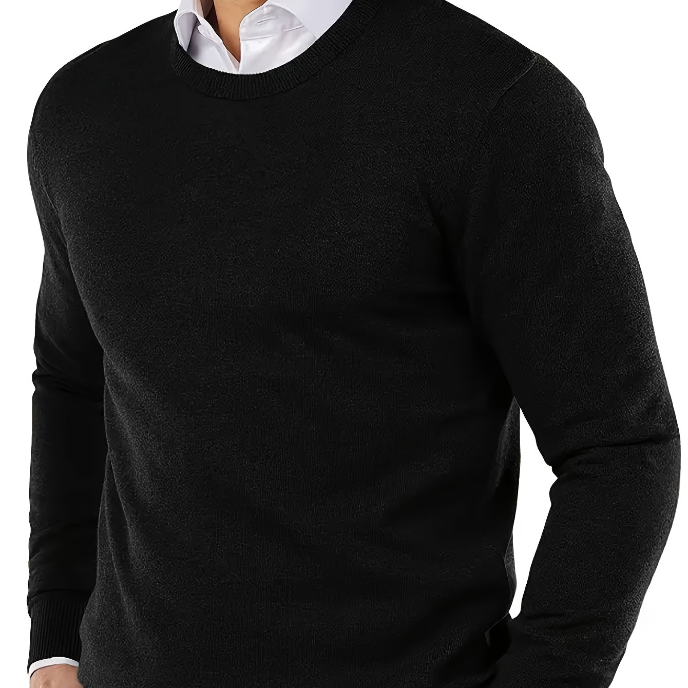 

Men' Solid Color Round Neck Knit Sweater - Warm & Comfortable Pullover With Long Sleeves, Fall/winter Outdoor Activities, Winter Apparel|classic Pullover|rayon Sweater