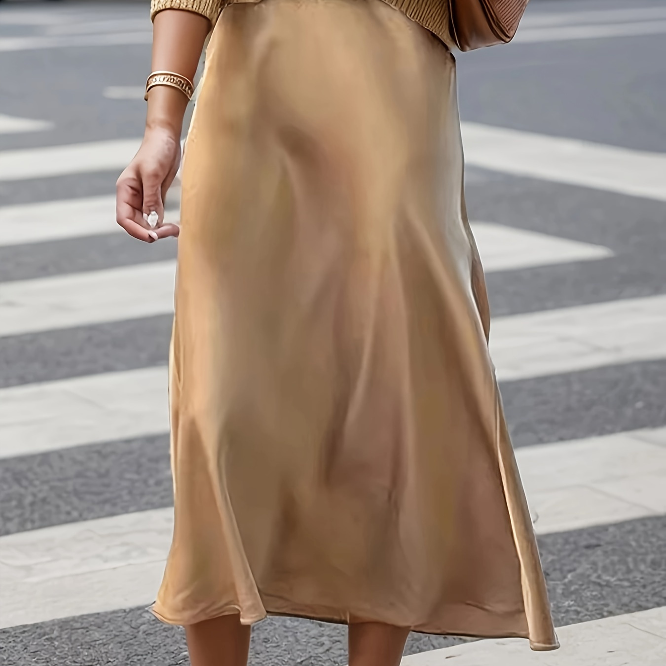 

Elegant A-line Skirt For Women - Solid Color, Polyester, Woven, Comfortable Imitation Satin, No Belt, Wear