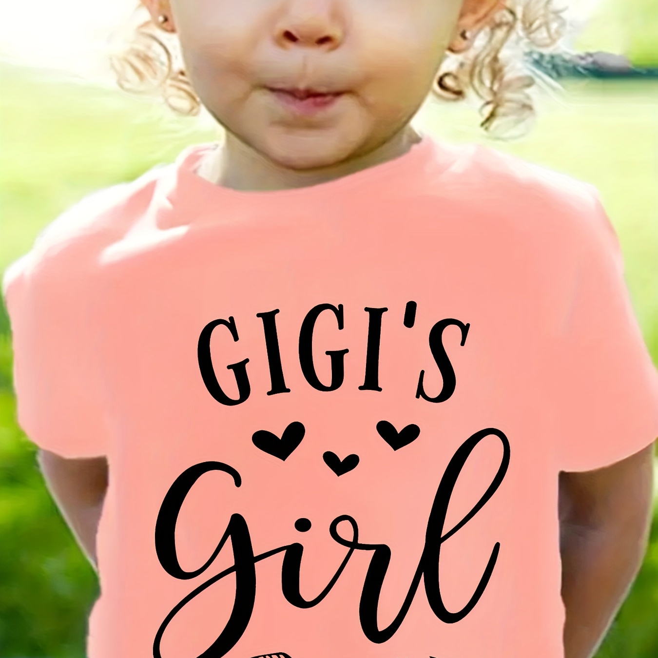 

Gigi's Girl & Hearts Graphic Print Tee, Girls' Casual & Trendy Crew Neck Short Sleeve T-shirt For Spring & Summer, Girls' Clothes For Everyday Life