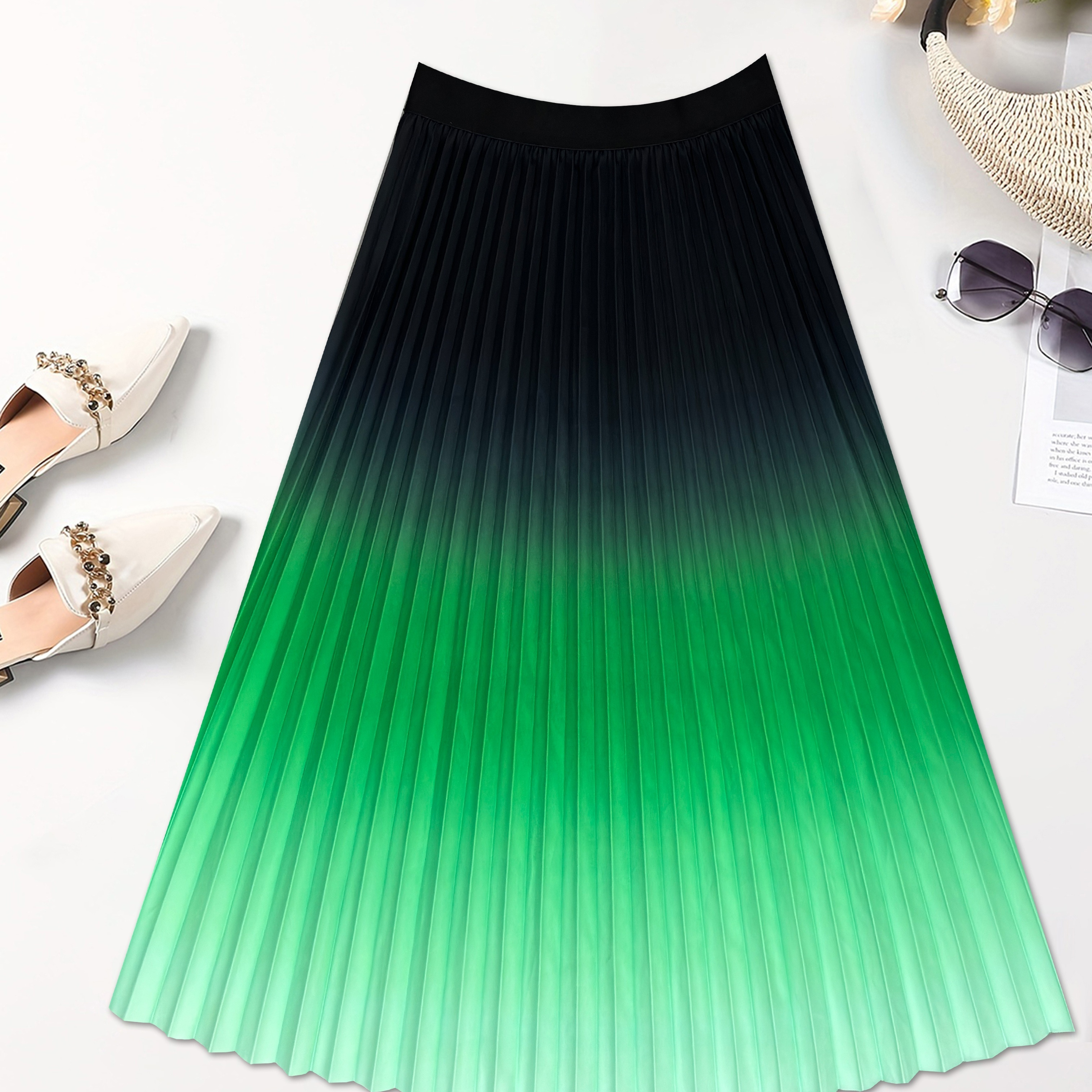 

Women's Pleated Skirt, Elegant Mid-length, Gradient High-end Print, Casual Style, Perfect For Home And Streetwear