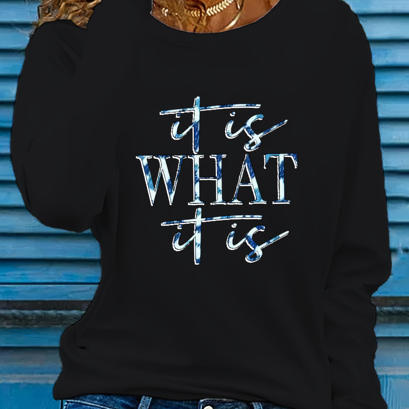 

Letter Print T-shirt, Long Sleeve Crew Neck Casual Top For Spring & Fall, Women's Clothing