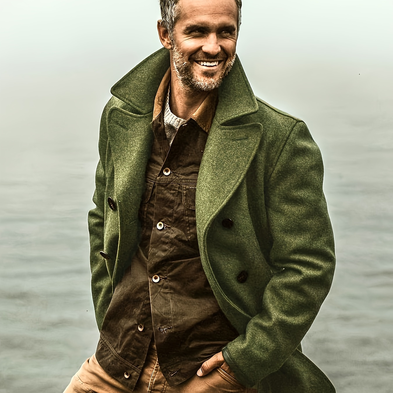 Plus Size Men's Solid Coat Fleece Button Up Jacket Oversized Tops For  Spring/autumn, Men's Clothing