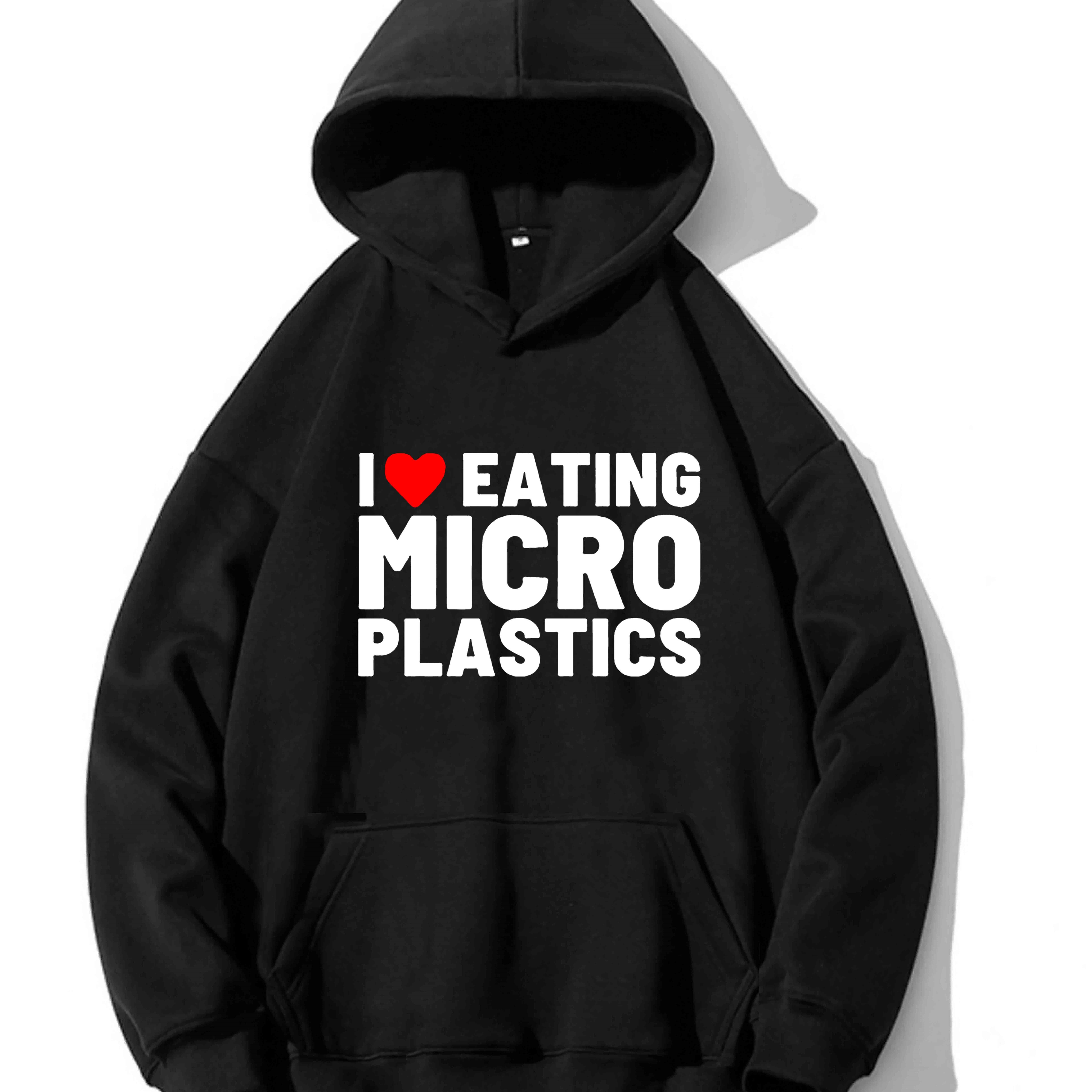 

I Love Micro Plastic Print Men's Punk Style Pullover Round Neck Hoodies With Kangaroo Pocket Long Sleeve Hooded Sweatshirt Loose Casual Top For Autumn Winter Men's Clothing As Gifts