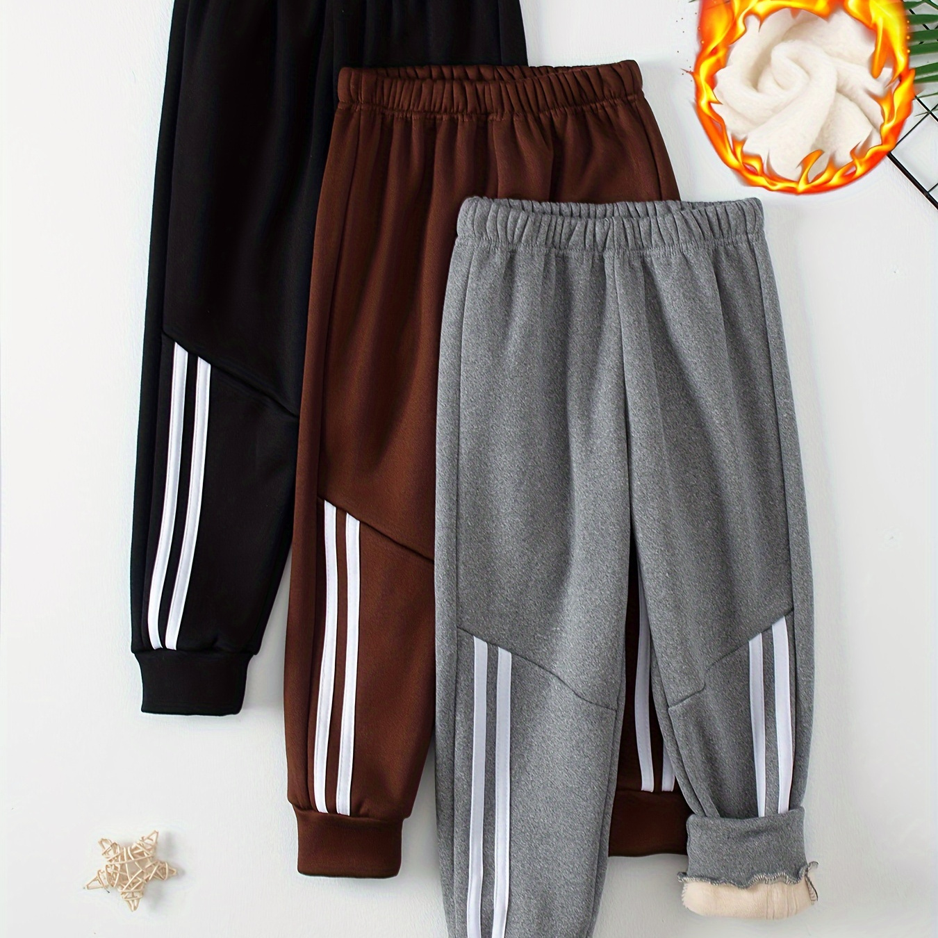 

3- 's Fleece-lined Jogger Pants - , , & Elastane, Long Length, Waist, , Fit, For Fall/, - //, For