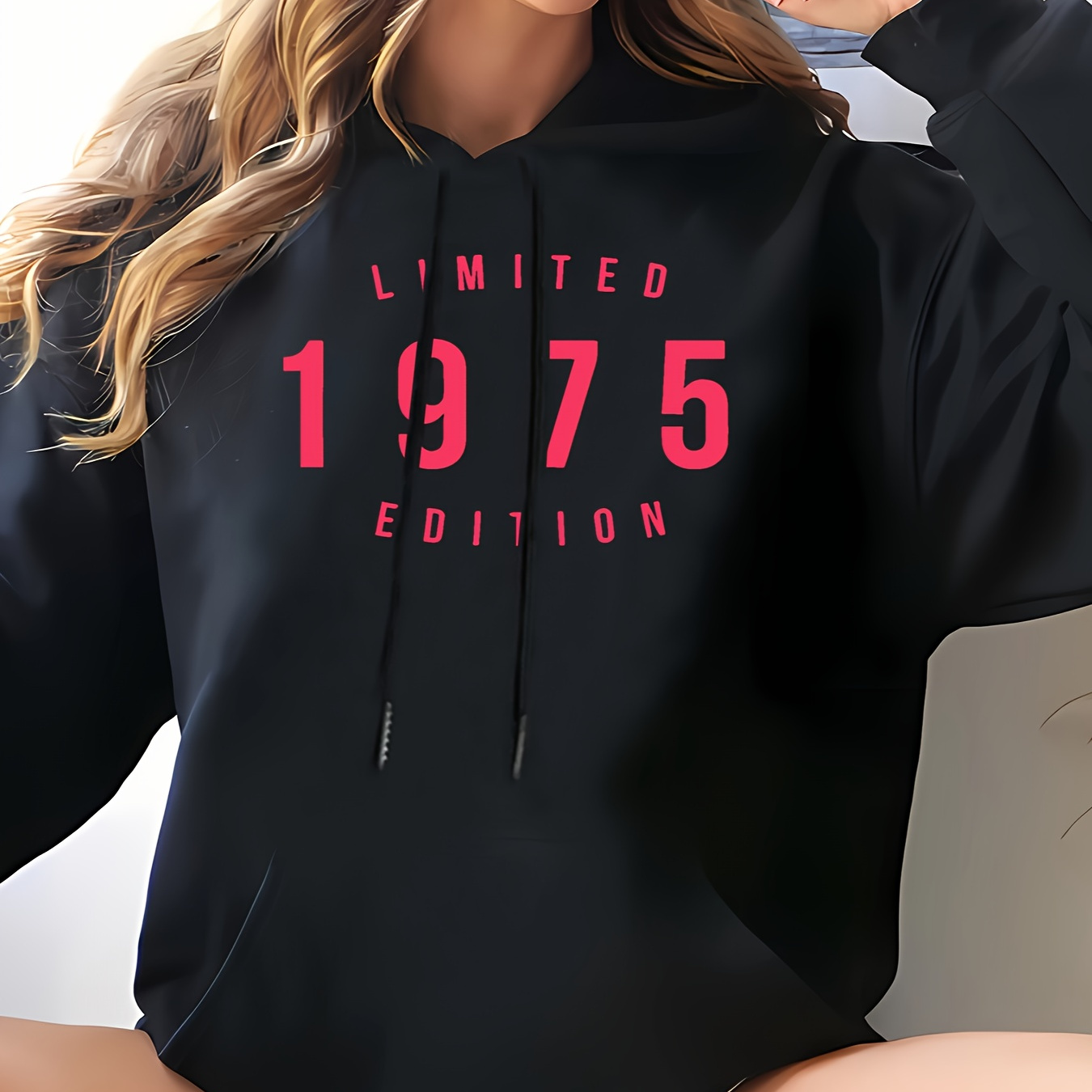 

1975 Year - Hooded Sweatshirt Pullover For , 100% Knit , Pattern, - Adult &