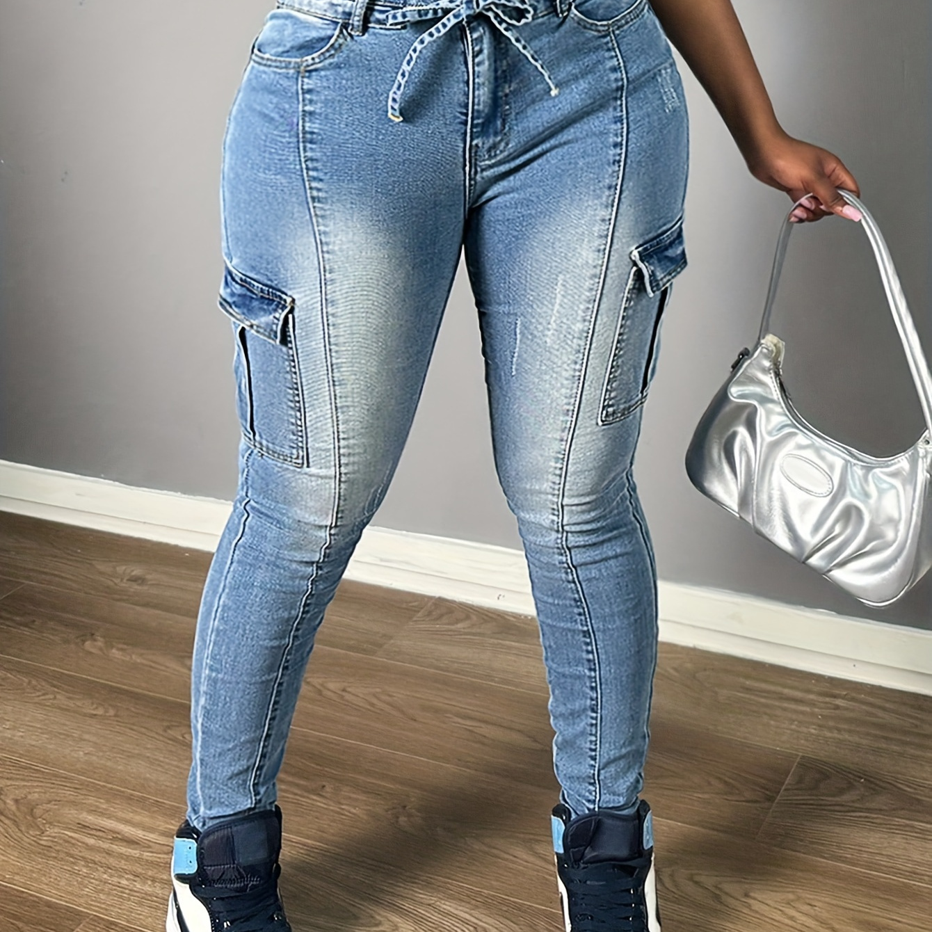 

Women's Lace-up Pocket Tights Slimming Thigh-raising Pants Denim Shorts