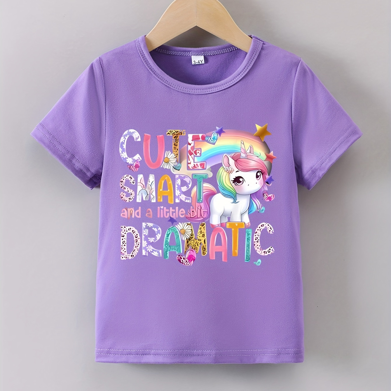 

Unicorn Graphic & Letter Print Creative T-shirts, Soft & Elastic Comfy Crew Neck Short Sleeve Tee, Girls' Summer Tops