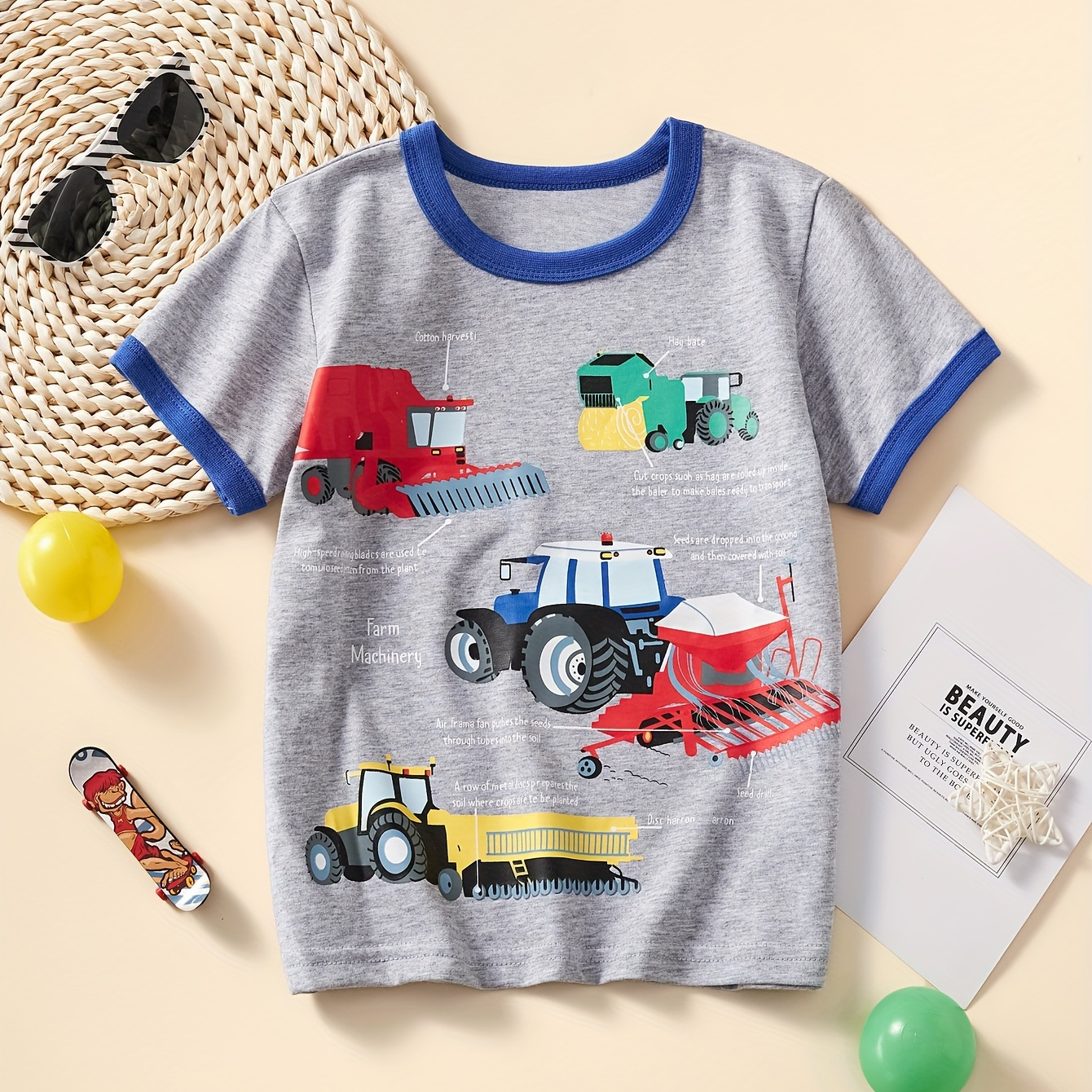 

Cartoon Construction Truck Print Boys Creative T-shirt, Casual Lightweight Comfy Short Sleeve Tee Tops, Boys Clothes For Summer