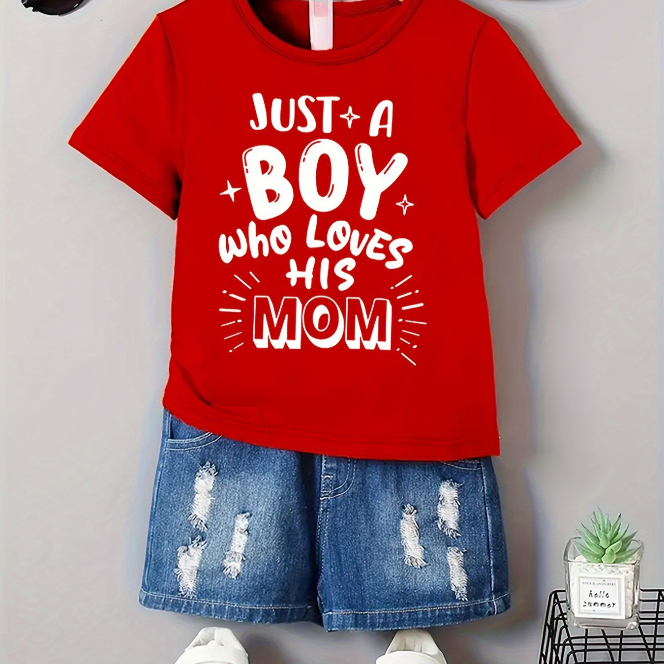 

Milkyship Summer Boys Fashion T-shirt With Just A Boy Who Loves His Mom Letter Print - Cute And Casual Short Sleeve Top