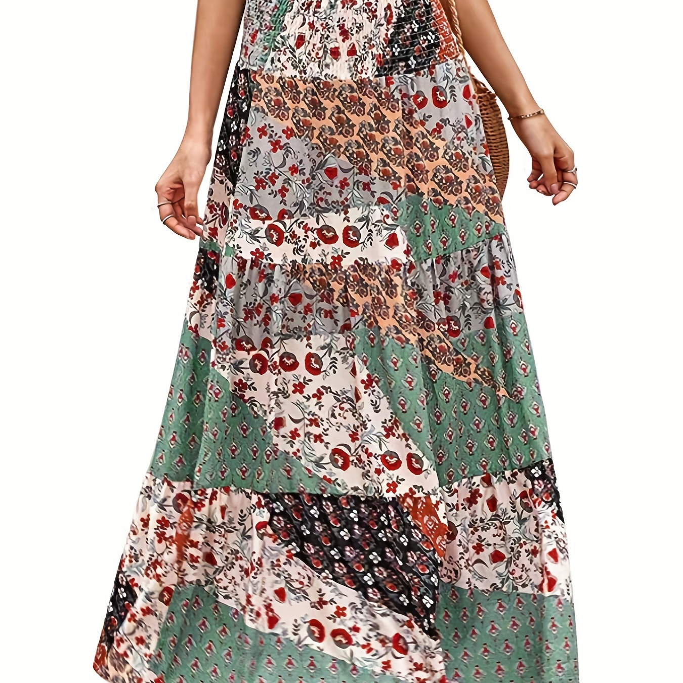 

Floral Print Shirred Waist Skirt, Boho Skirt For Spring & Summer, Women's Clothing