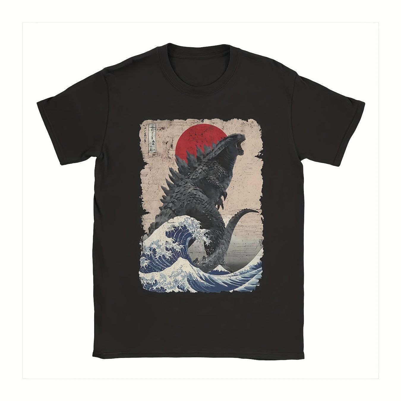 

Unique Japanese Godzillaed Great Wave T-shirt Short Sleeve Tees S-5xl Clothes Men Crew Neck Pure Cotton T Shirts Streetwear Sale 220g