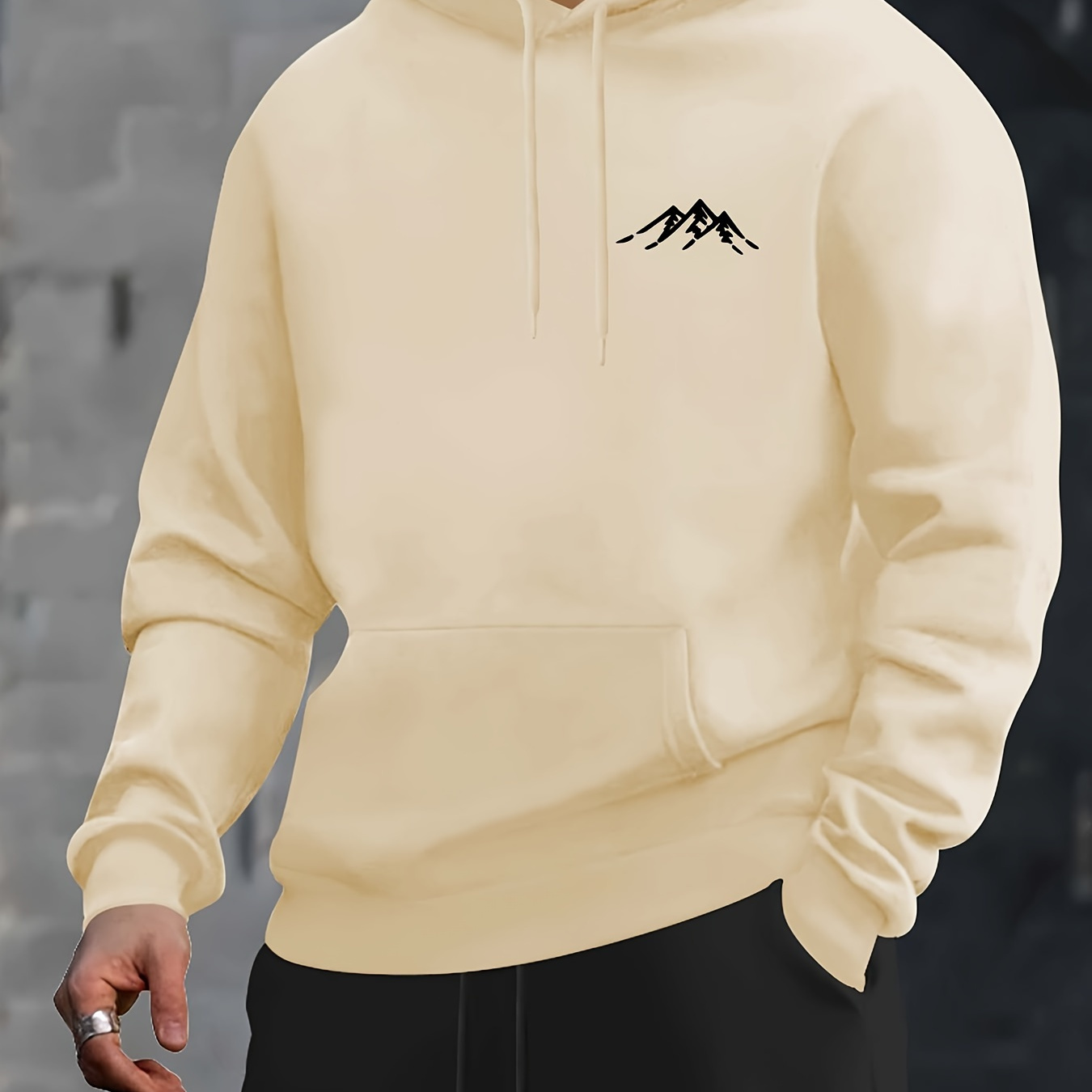 

Men's Casual Mountain Print Hoodie - , Warm Pullover With Kangaroo Pocket For Fall/winter