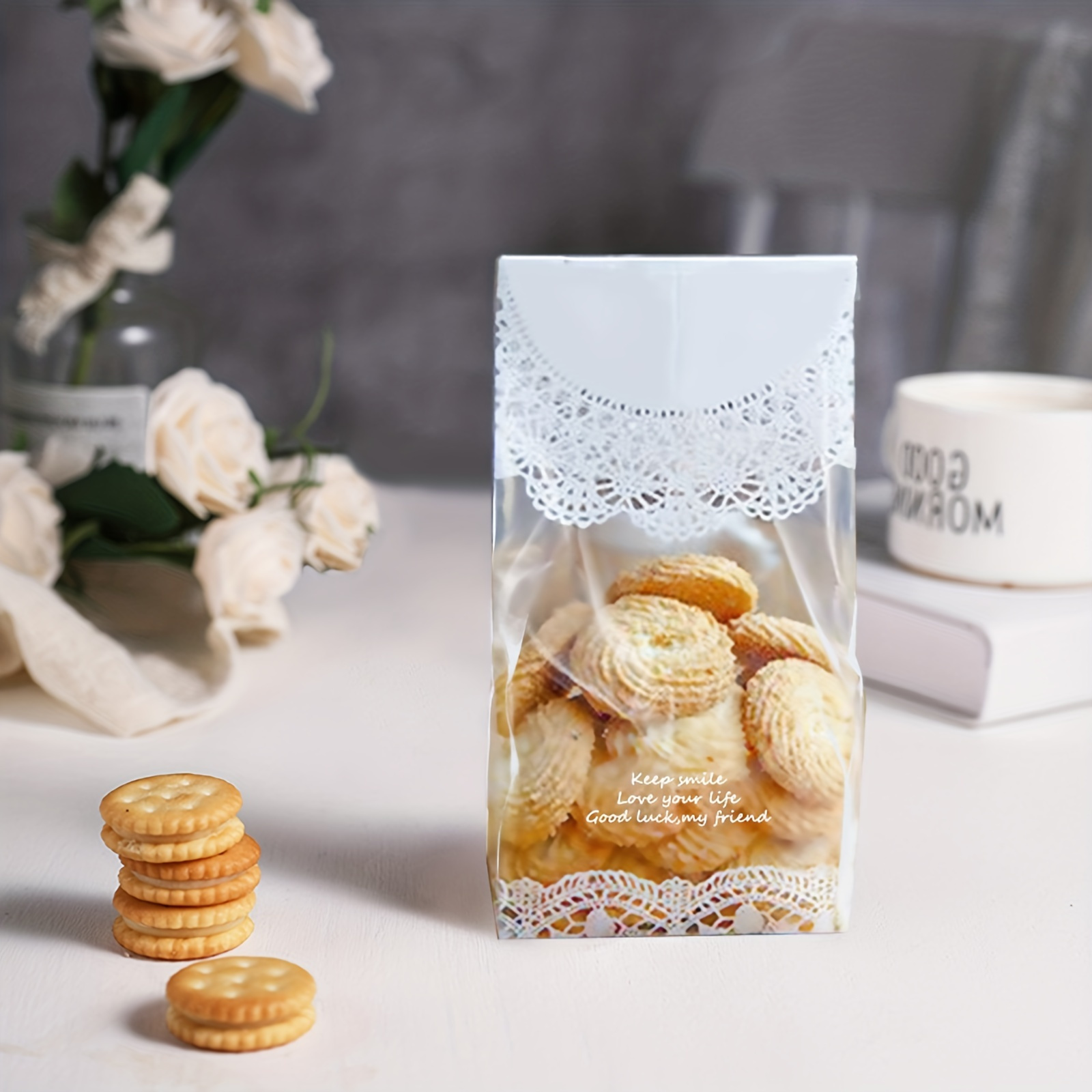 Sacchetti di cellophane Confezione Da 100 (6 X 10 pollici), Sacchetti per  biscotti con fiocchi colorati, Sacchetti regalo trasparenti per la  conservazione degli alimenti -aya