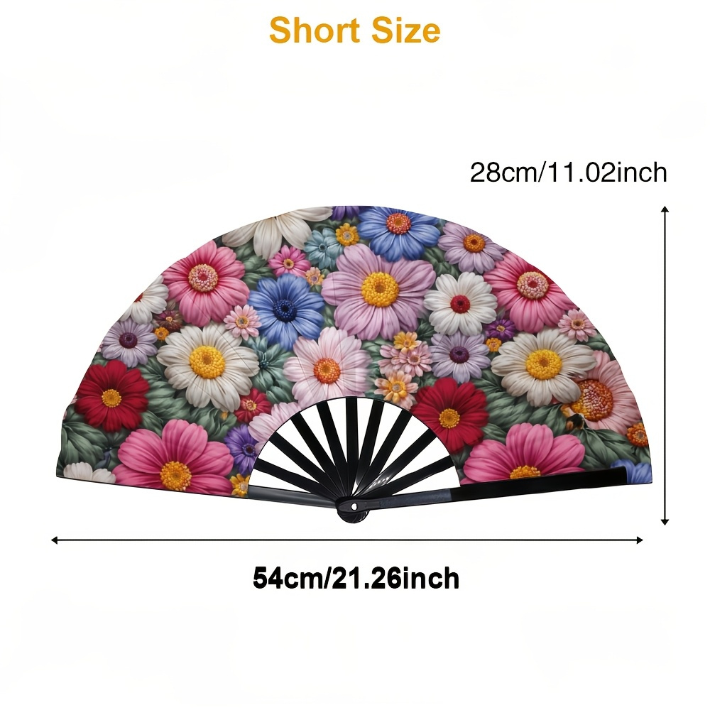 TEMU [trendy Hand Fan] Multi-colored Floral Print Lightweight Folding Fan, Plastic Material Portable And Durable, Summer Cooling Party Essential, Bar