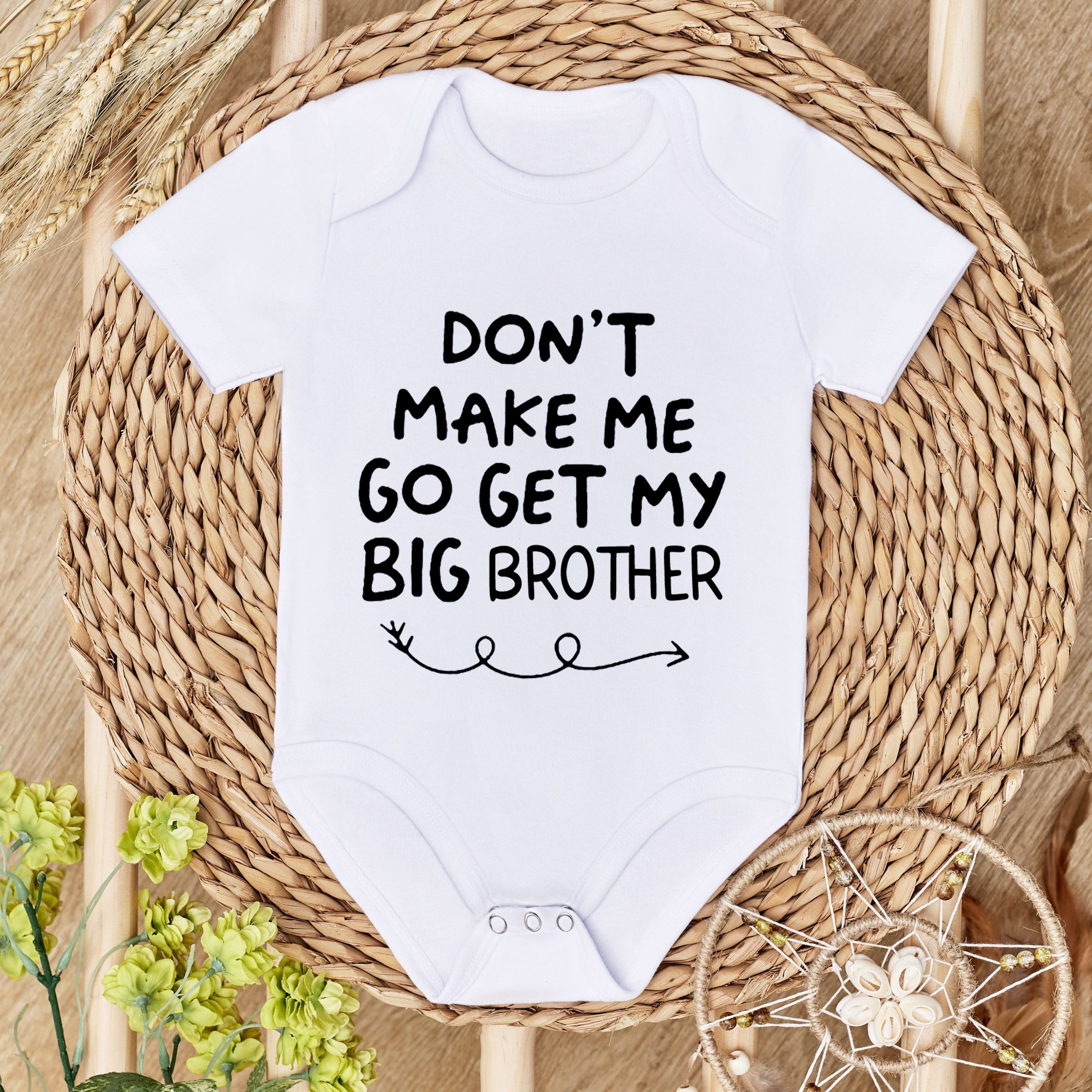 

Infant's "don't Make Me Get My Big Brother" Print Cotton Bodysuit, Casual Short Sleeve Romper, Baby Boy's Clothing