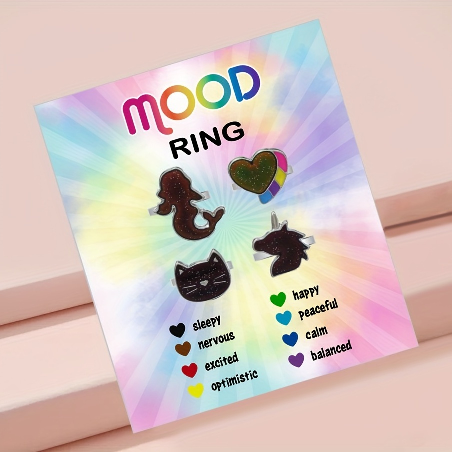 4pcs Girls Ring Unicorn Mermaid Cat Love Sets Girls Gift