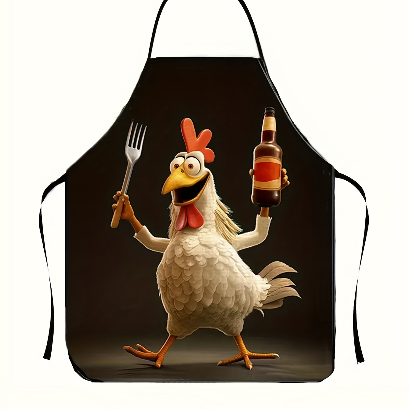 

1pc Fun Rooster Print Work Apron For Men And Women - 100% Polyester, , Adjustable Ties, Cooking & Bar Use