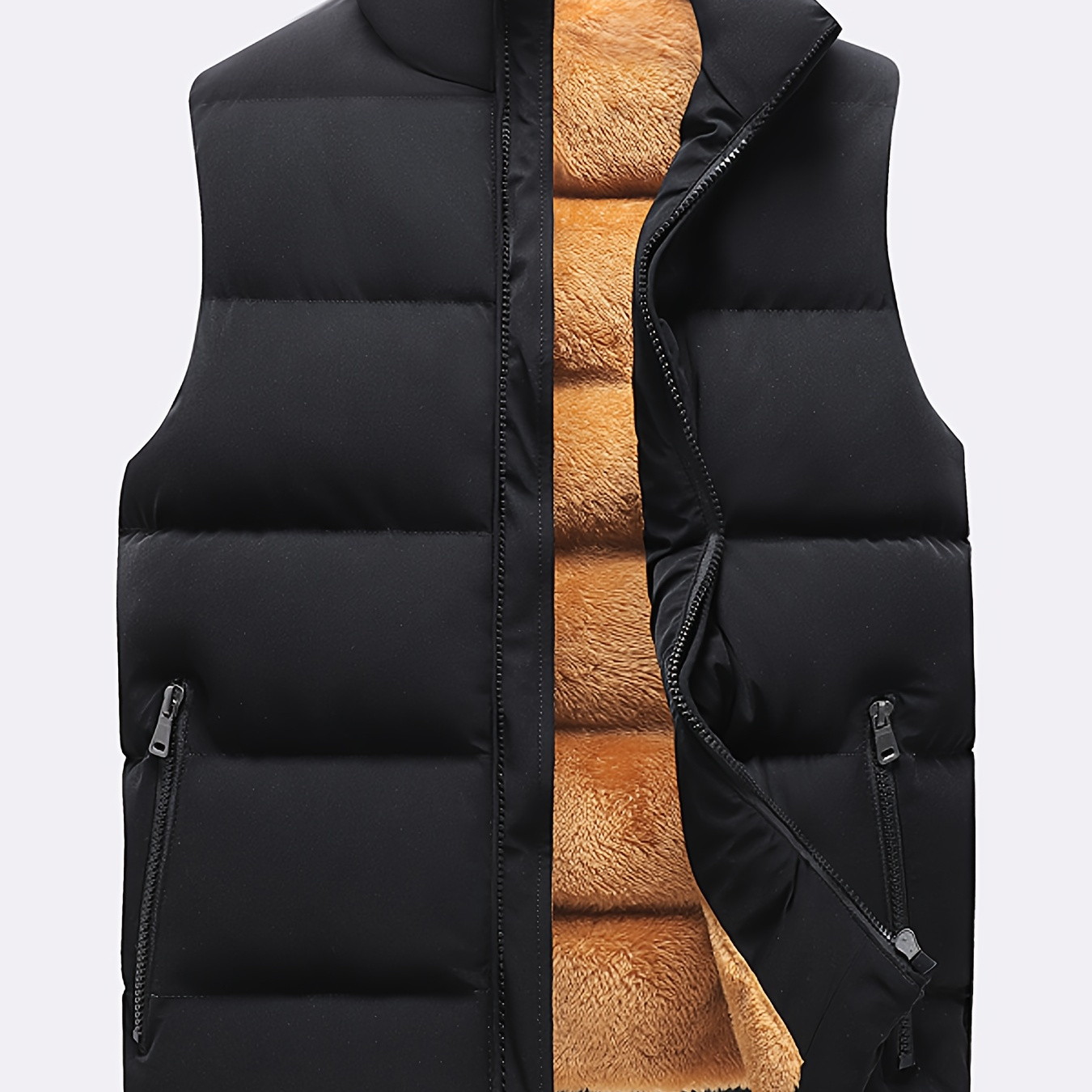 

Men' Fleece Sleeveless Jacket With Zipper Pockets, Casual Zip Up Stand Collar Warm Vest For Outdoor Activities, Outdoor Cloth