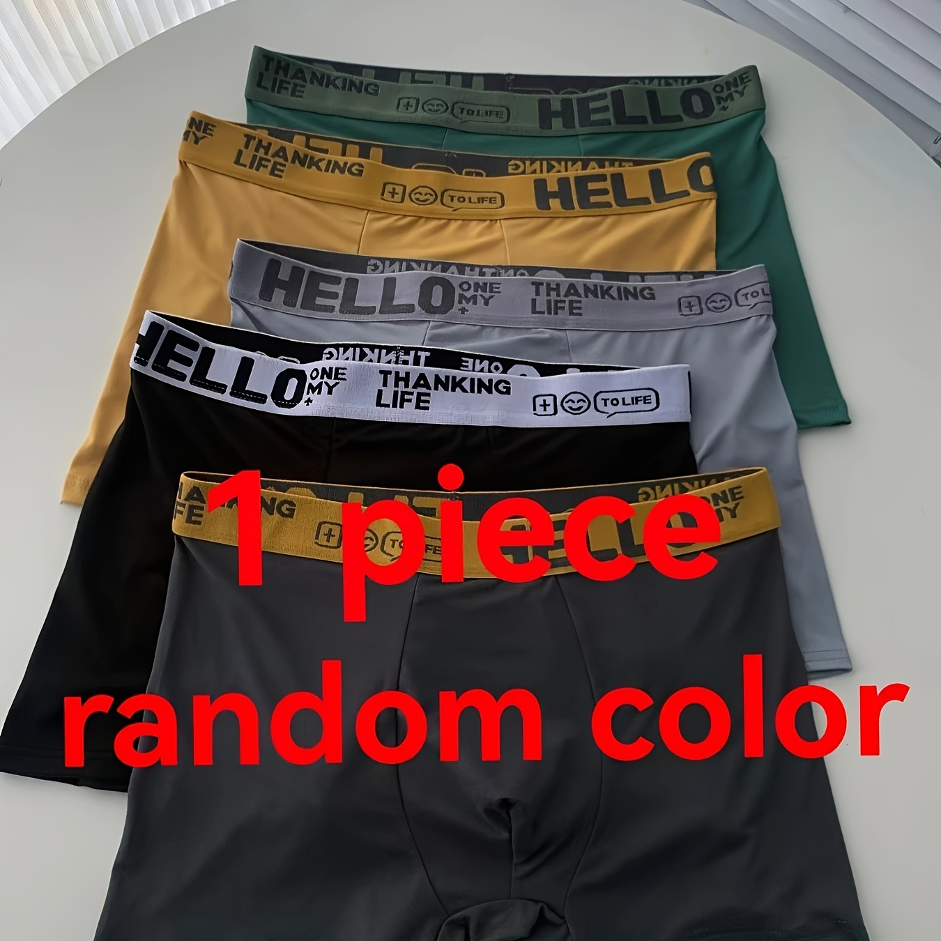 

Random 1pc Men's Underwear Hello Belt Suitable For Men's Flat Angle Shorts Solid Color Casual Men's Underpants Soft And Comfortable Breathable Men's Flat Angle Underpants