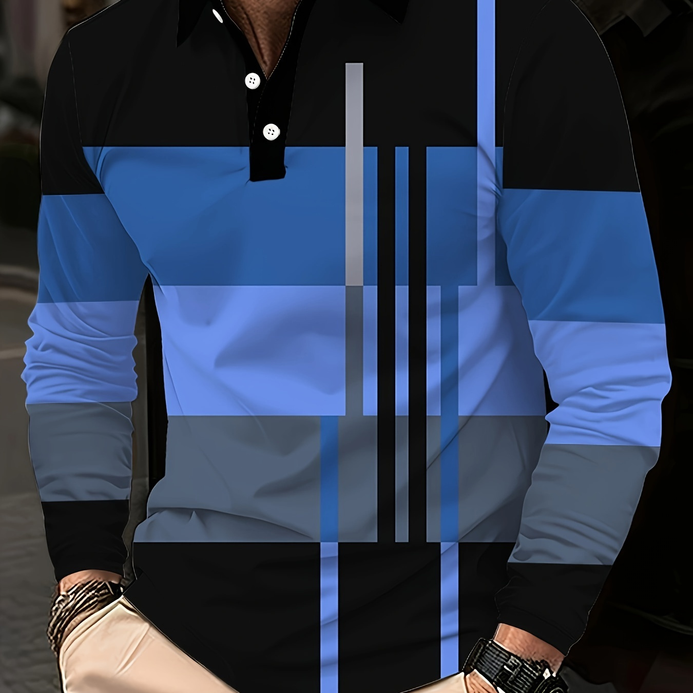 

Men' Striped Long Sleeve Shirt - Casual Button-up, Golf & Spring/fall
