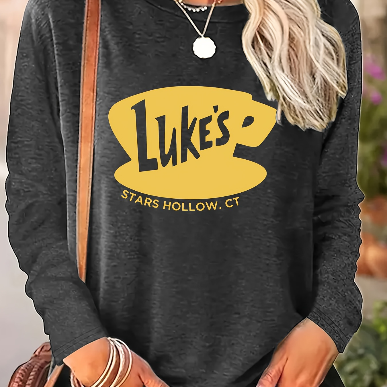 

Letter Print Crew Neck T-shirt, Casual Long Sleeve T-shirt For Spring & Fall, Women's Clothing