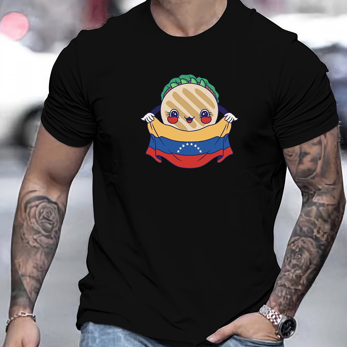 

Men's Hamburger La Venezuela Flag Pattern Print T-shirt - Soft, Breathable, And Comfortable For All Seasons - Regular Fit, Slight Stretch, And Knit Fabric