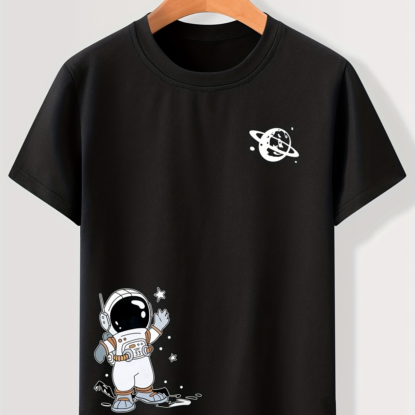 

Kids Cartoon Astronaut And Neck T-shirt - Casual Polyester With Slight Stretch, Knit Fabric For Spring/summer/fall - Regular Fit For Children ( 12 And Under)