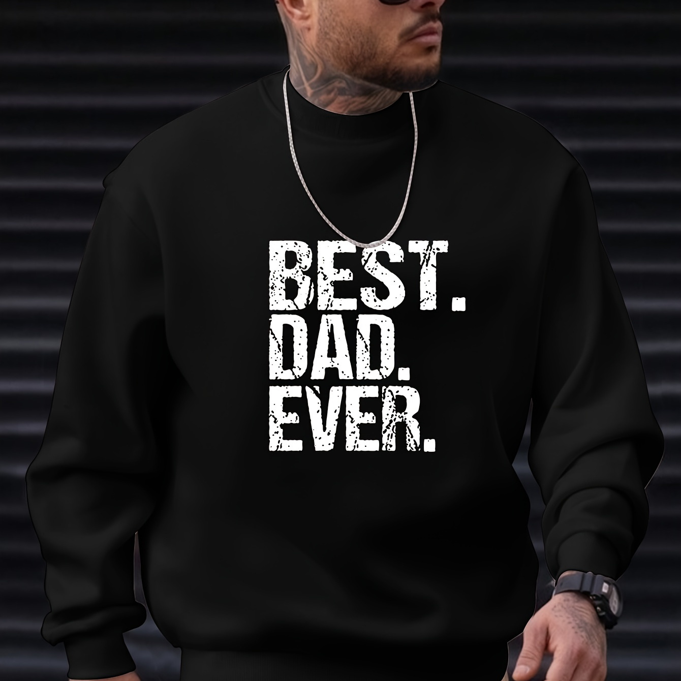 

Best Dad Ever In Vintage Font Print Men's Trendy Versatile Sweatshirt, Comfortable Long Sleeved Top, Perfect For Autumn And Winter Daily Commute & Outdoor Travel