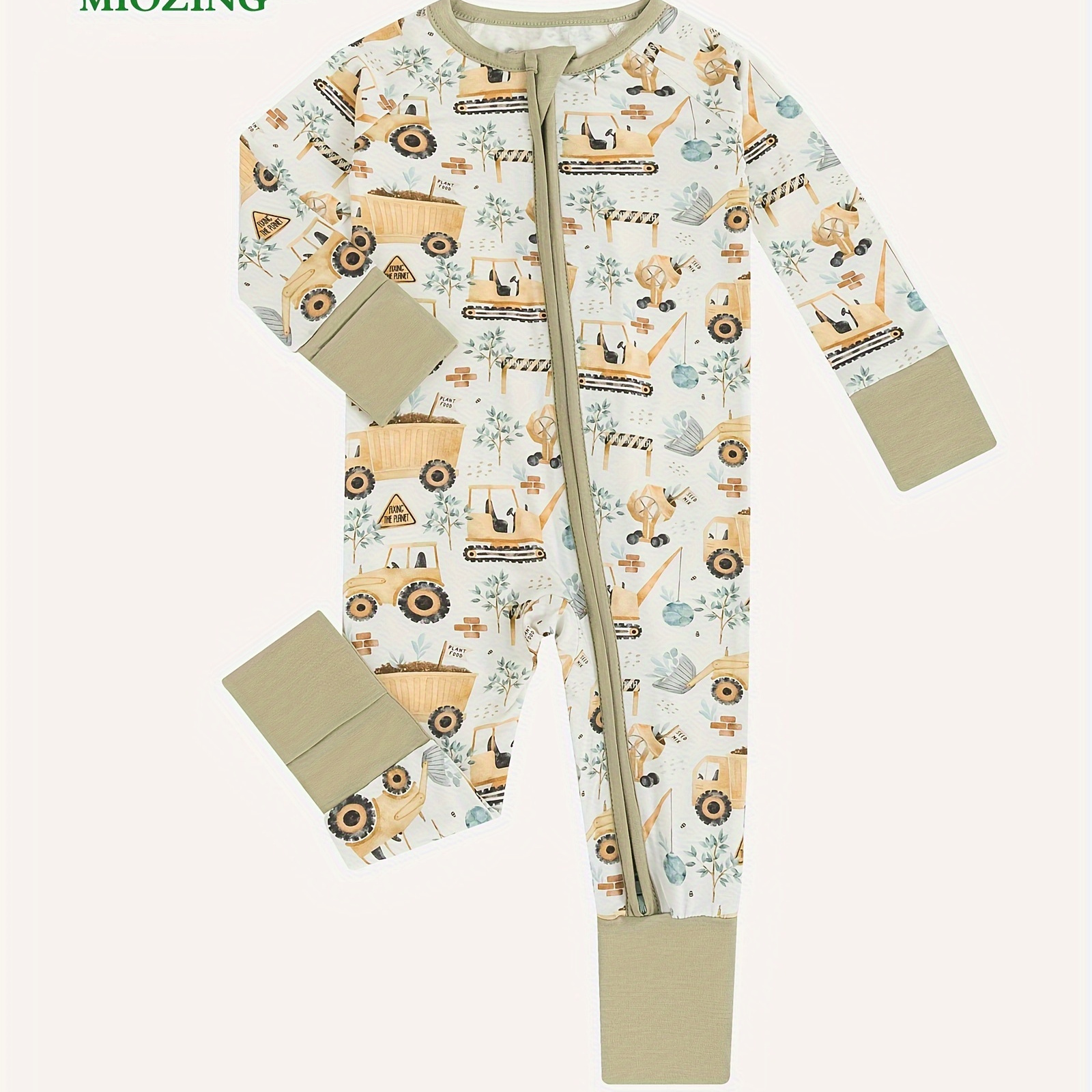 

Baby Bamboo Fabric Toddler Baby's Soft Comfy Bodysuit, Cute Cartoon Print Zip Up Jumpsuit, Infant Long Sleeve Zip Up Romper