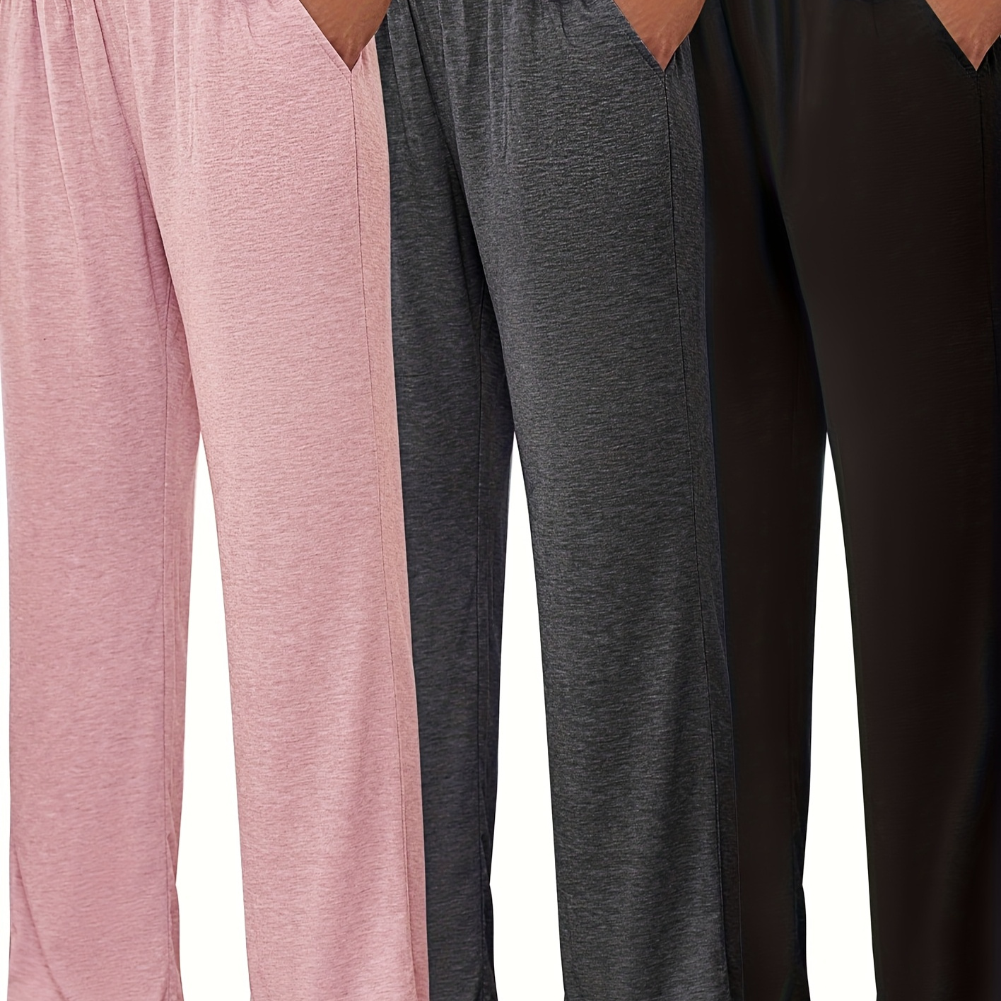 

3 Pcs Women's Wide Leg Yoga Pant Comfy Loose Sweatpants High Waist Lounge Casual Athletic, Workout Joggers Pant (as1, , S, Regular, Black, Dark Gray, Pink)