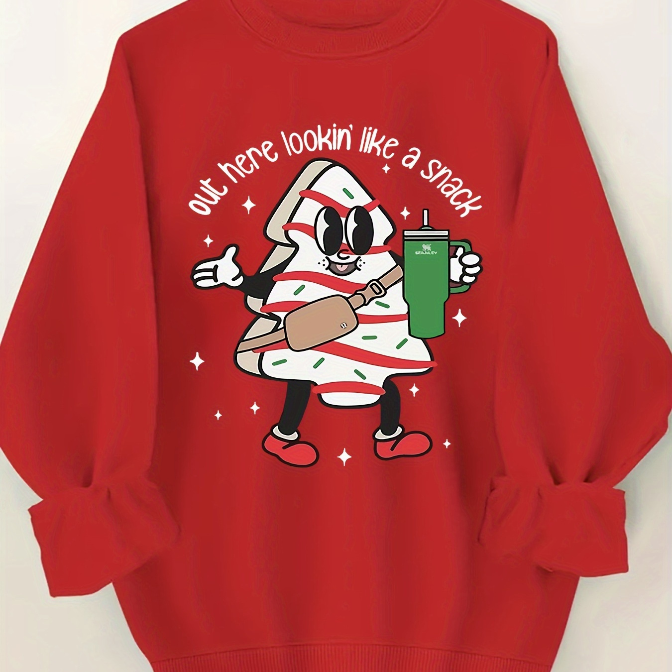 

Plus Size Christmas Cookie Graphic Sweatshirt - 100% Polyester, Casual Crew Neck, Slight Stretch Knit Fabric, Print Pullover For Fall/winter