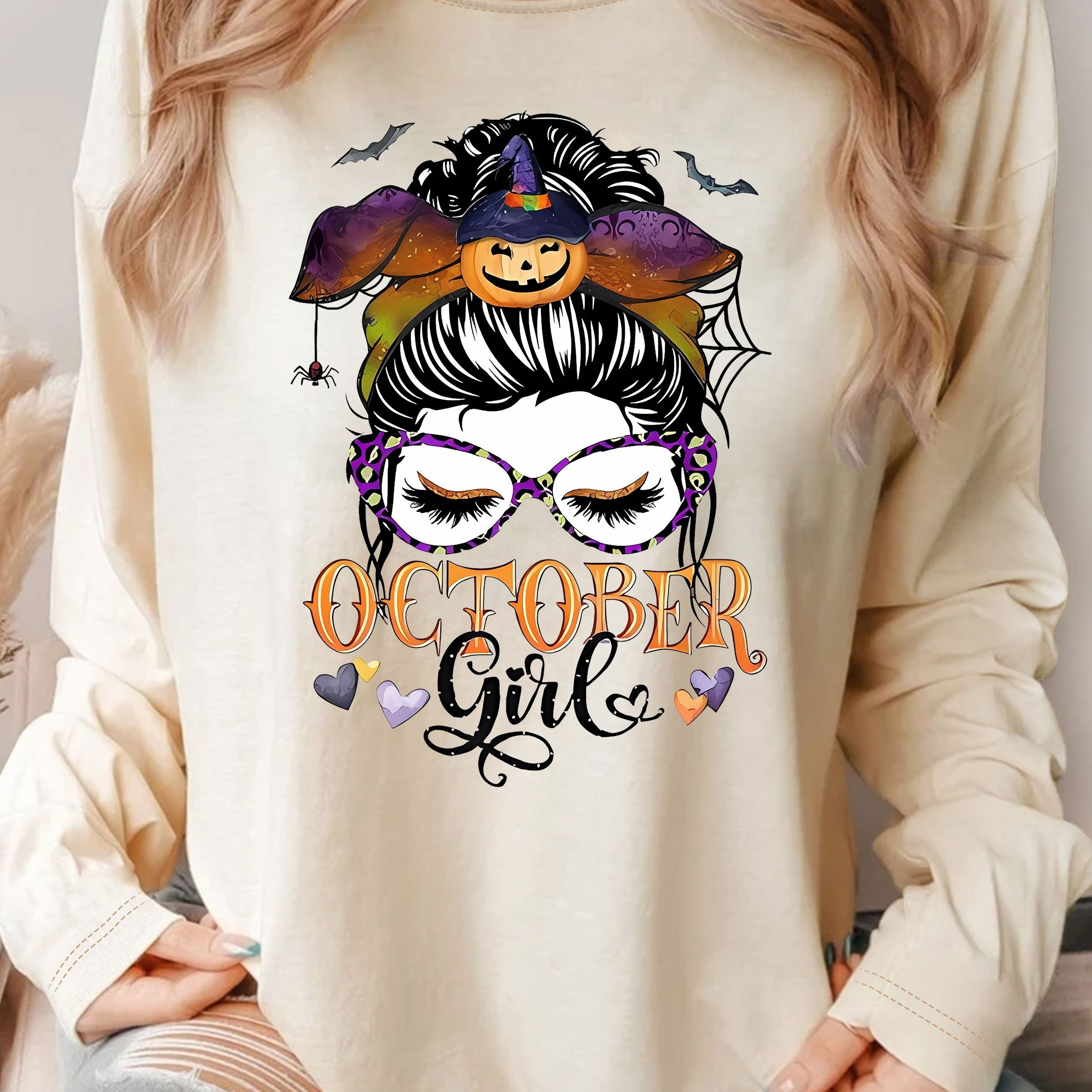 

Women's Themed Pumpkin Bat Girl Letter Print Fashion Casual Plus Size Ladies Top, Long Sleeve T-shirt