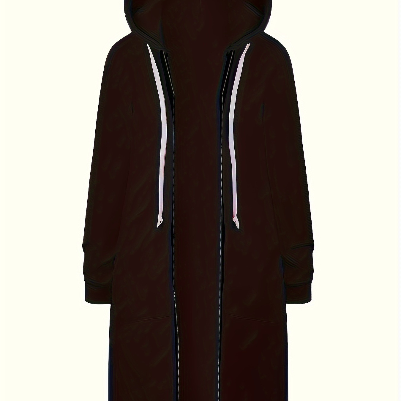 

Women's Plus Size Long Hooded Pullover, Elegant Polyester Knit Coat With Zipper, Solid Color, Spring/autumn/ Outerwear