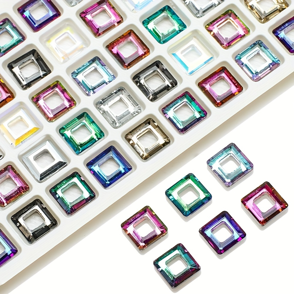 

30pcs 10mm Square Hollow Glass Beads, Multicolor Loose Beads, For Diy Clothing And Shoe Accessories Material, Making Jewelry Crafts