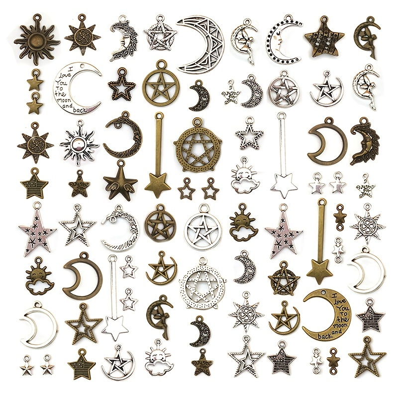 Randomly Mix Antique Silver Golded Sun Moon Star Charms - Temu