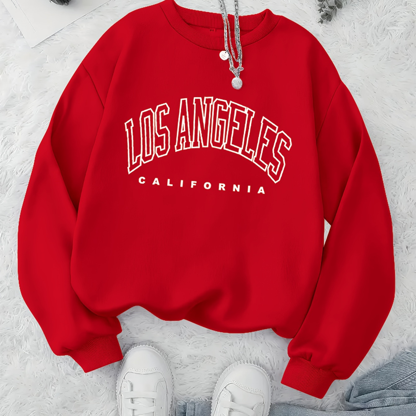 

Los Angeles Print Sweatshirt, Crew Neck Casual Sweatshirt For Winter & Fall, Women's Clothing