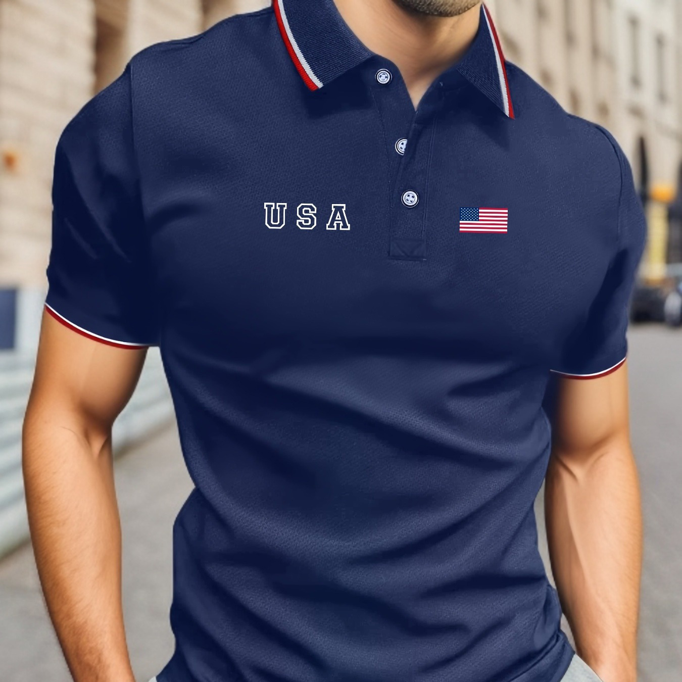 

Usa Print Summer Men's Fashionable Lapel Short Sleeve Golf T-shirt, Suitable For Commercial Entertainment Occasions, Such As Tennis And Golf, Men's Clothing, As Gifts