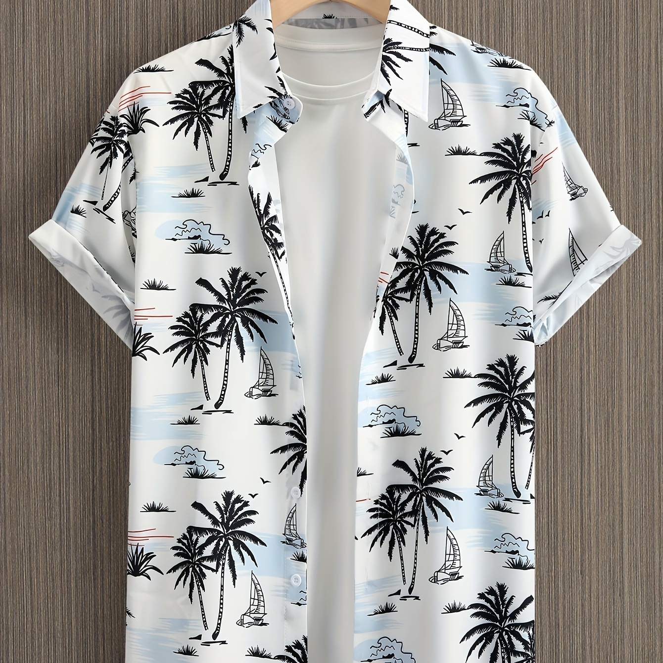 

Men's Tropical Floral Print Short Sleeve Shirt, Casual Summer Hawaiian Vacation Style, Button-up Top