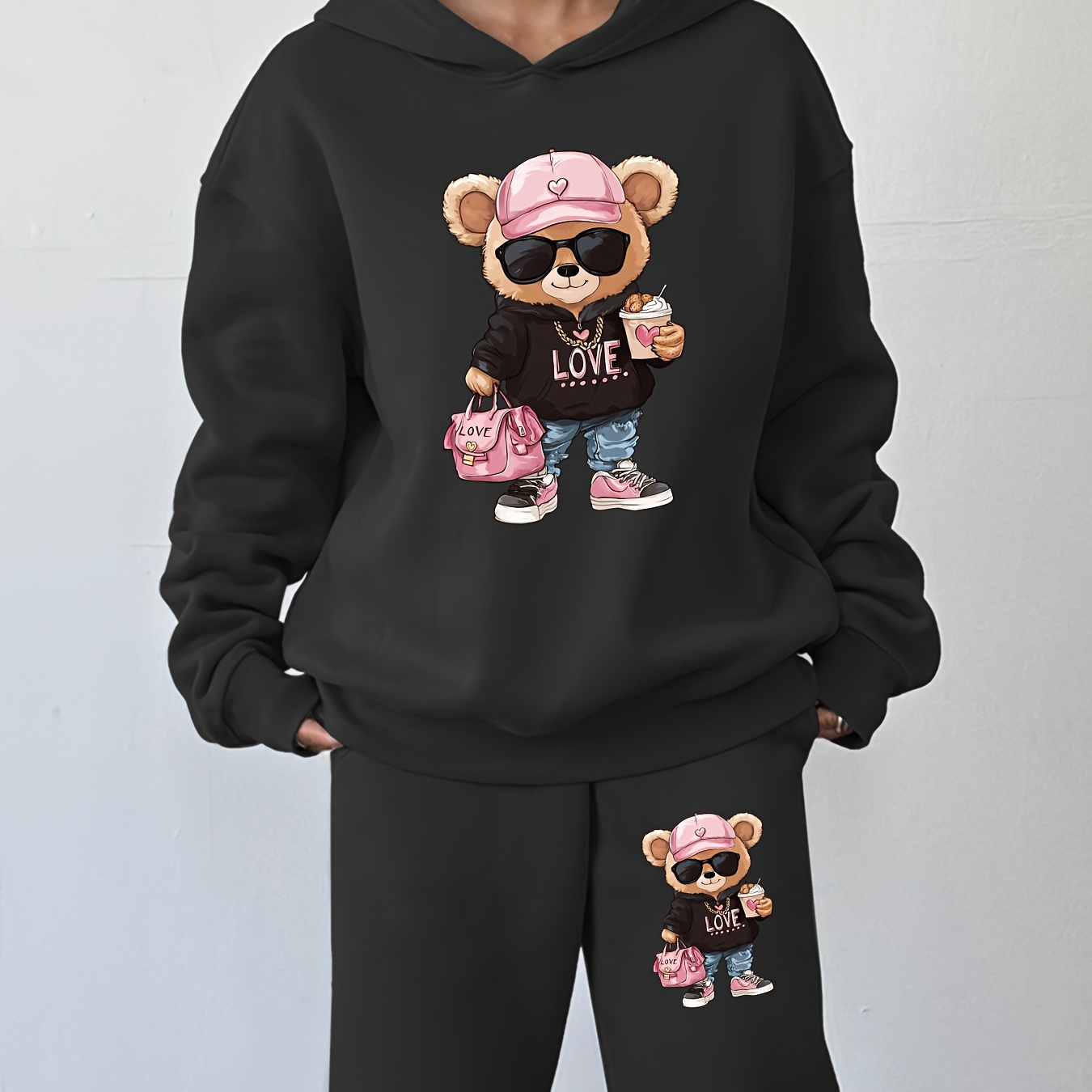 

Two-piece Set, Featuring A Casual Loose Fleece Hoodie And Sweatpants, Suitable For Autumn And Winter, Women's Clothing.