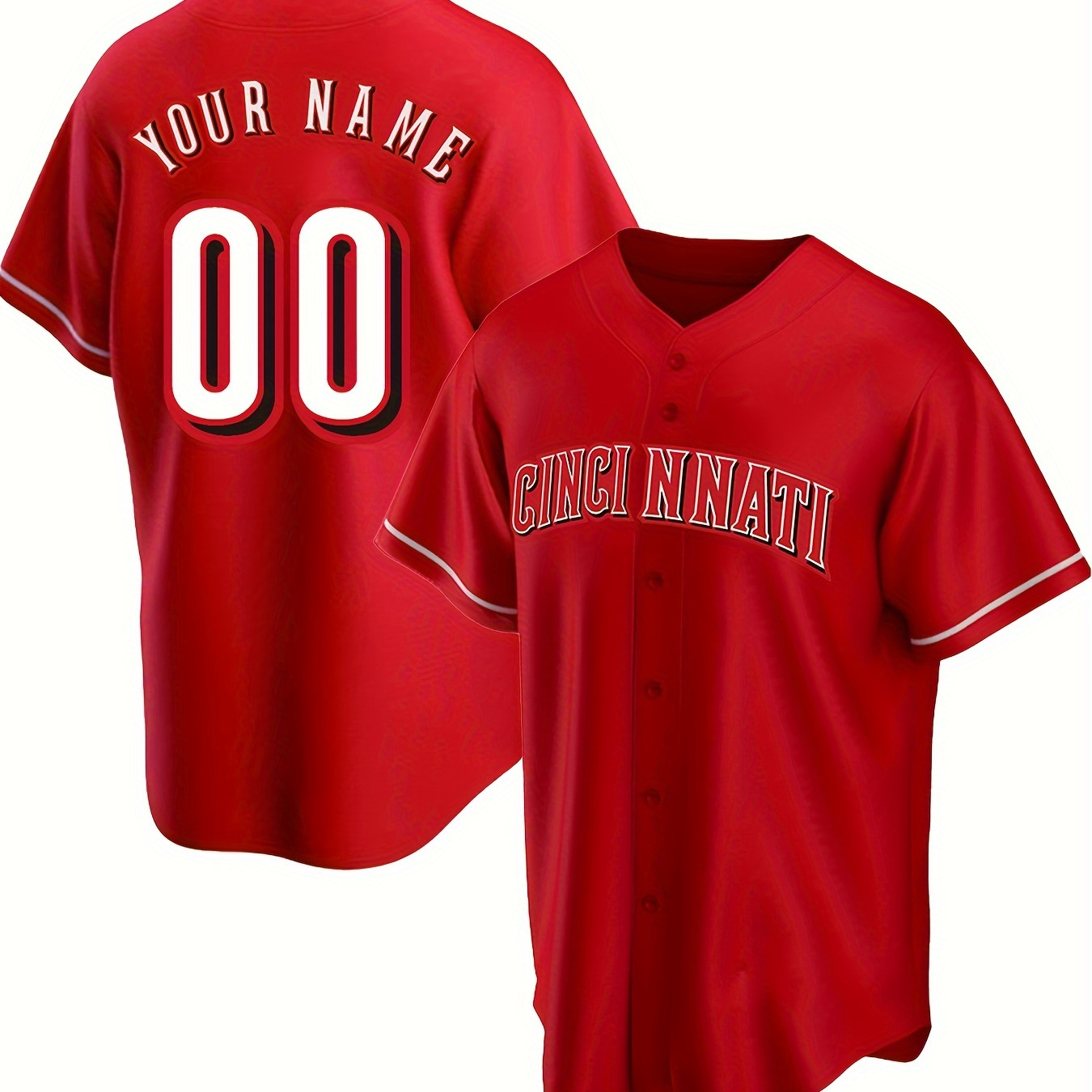 

Customized Name And Number Design, Men's Cinci Nnati Embroidery Design Short Sleeve Loose Breathable V-neck Baseball Jersey, Sports Shirt For Team Training