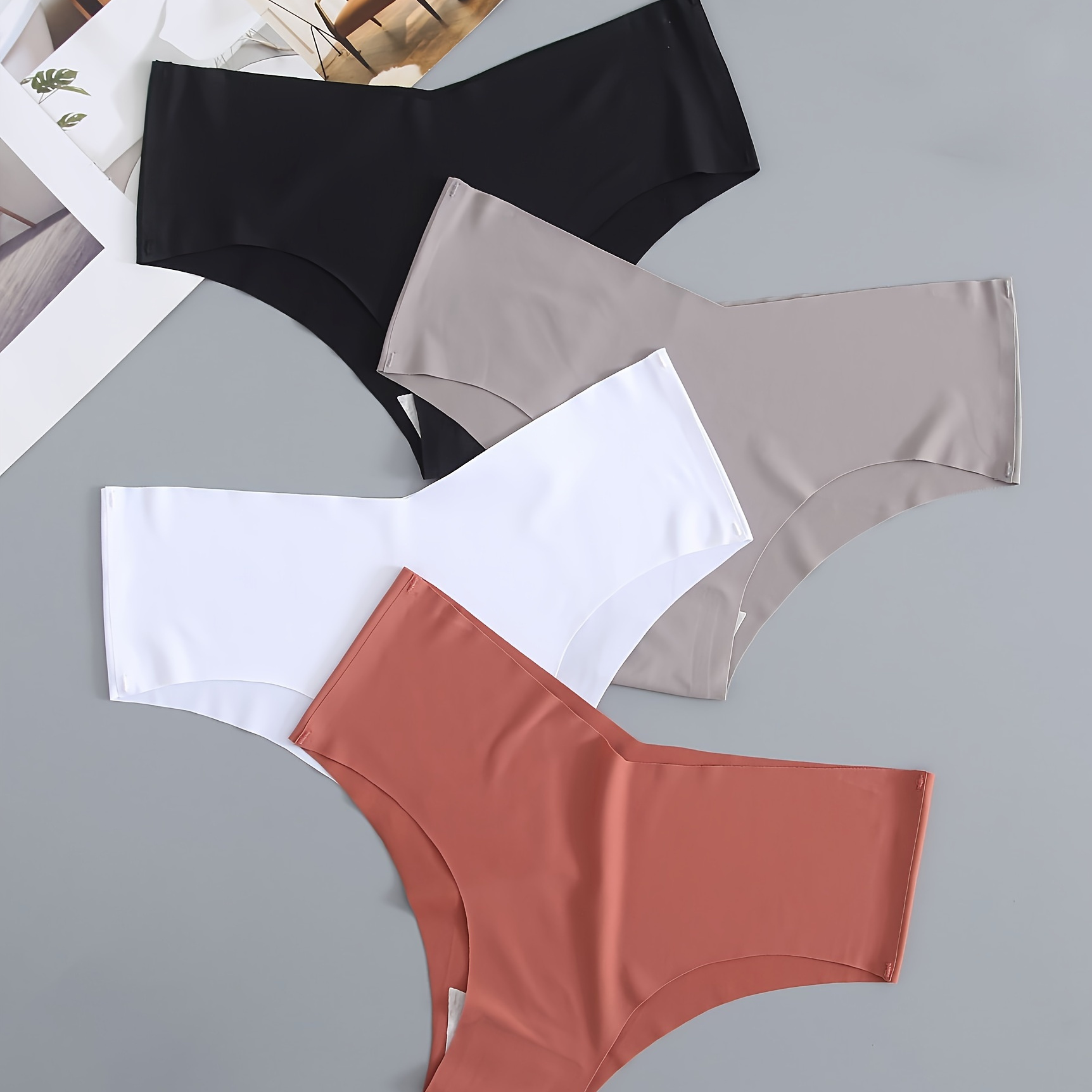 

4 Pack Seamless Panties, Sporty & Comfy Solid Brief Panties, Women's Lingerie & Underwear