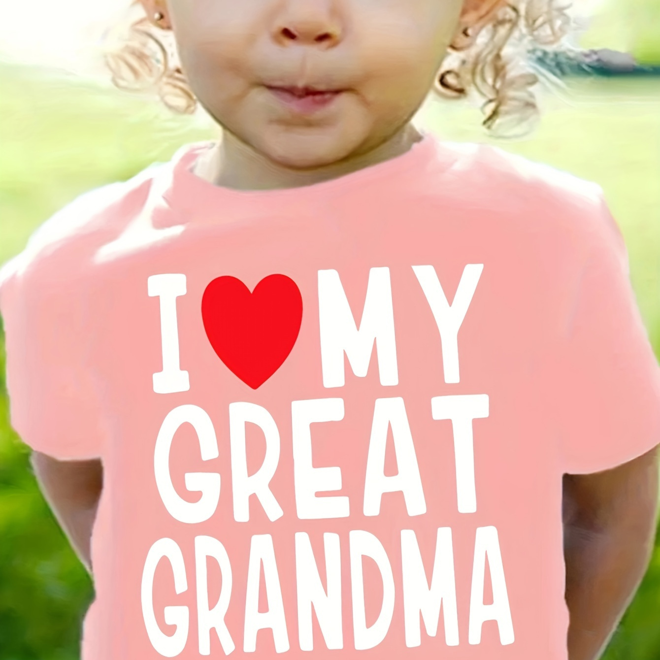 

I Love My Great Grandma Print, Girls' Casual & Comfy Crew Neck Short Sleeve T-shirt For Spring & Summer, Girls' Clothes For Outdoor Activities